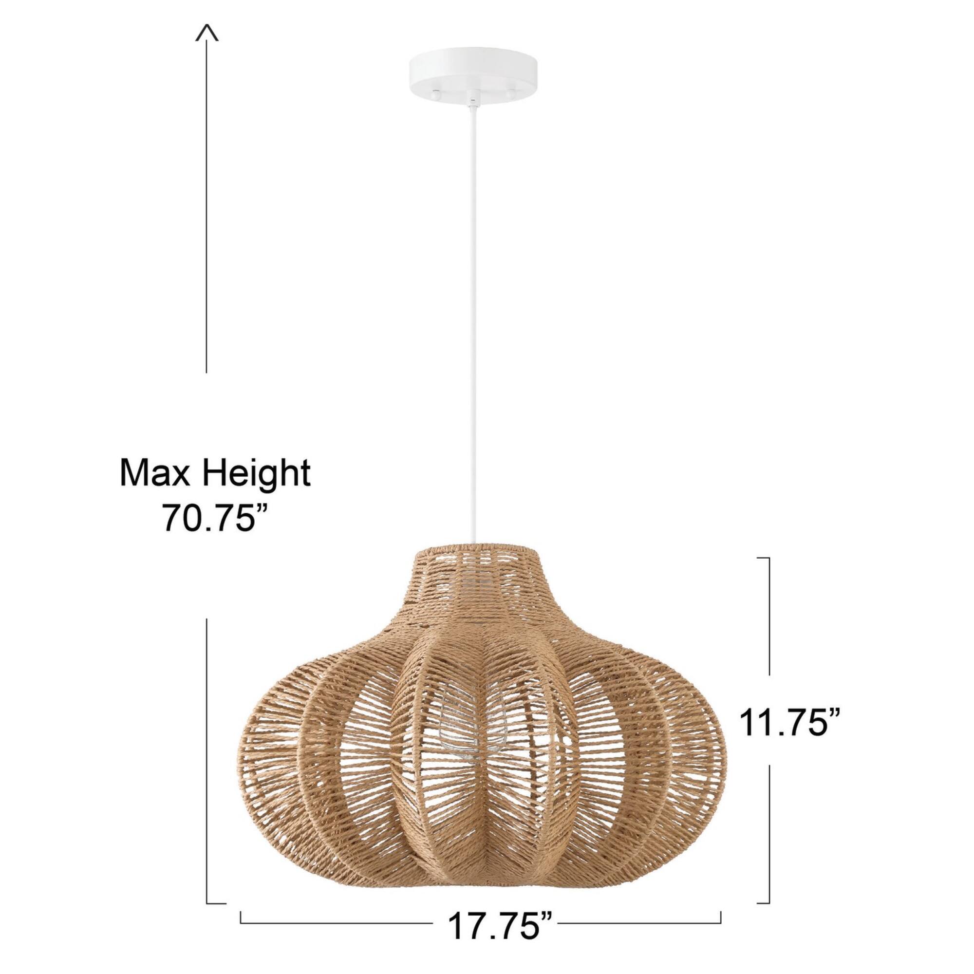Hello Honey® 17.75" Natural Boho Handwoven Paper Rope & Metal Ceiling Pendant Lamp